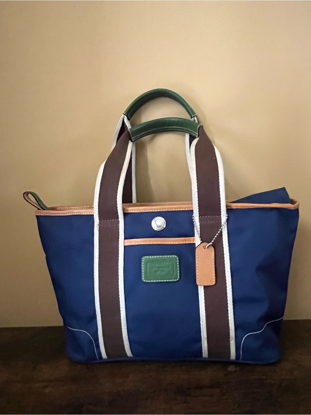 Vintage Coach Weekend Mini Hampton Tote 6261 Purse Blue and Green - Picture 4 of 16